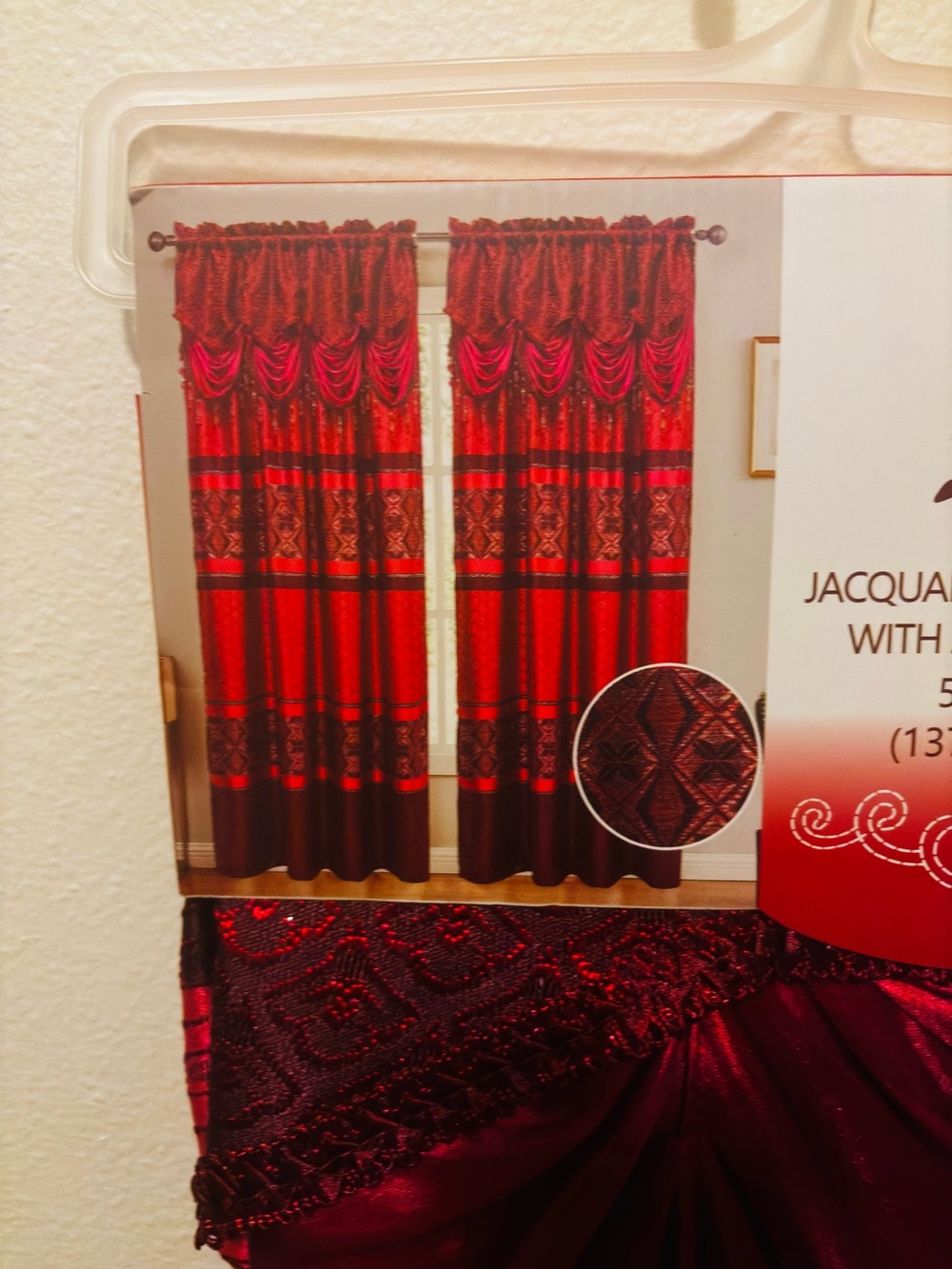 Red Jacquard Window set Curtain Panels - Elegant Home Accent